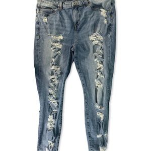 Torrid Blue Distressed Straight Leg Jeans